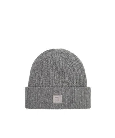 Fendi Hem Knitted Hat In Gray