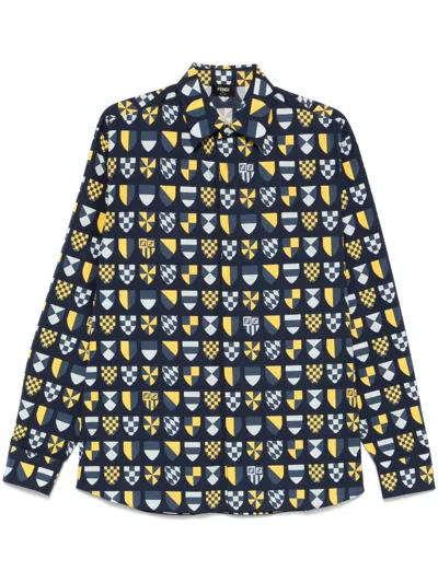FENDI BLUE FF ARALDIC-PRINT SHIRT
