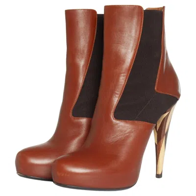 Pre-owned Fendi , Hidden Platform Boots In Cognac Leather In Brown