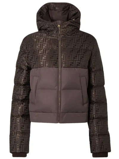 Fendi High Collar Drawstring Hood Coat - Size S In Brown