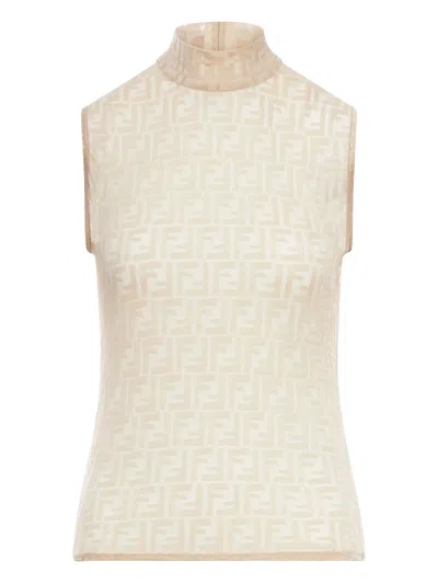 Fendi High Collar Sleeveless Fitted Top In Pink