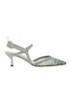 Fendi Matcha Green Ff Mesh High-heel Slingbacks In Gray