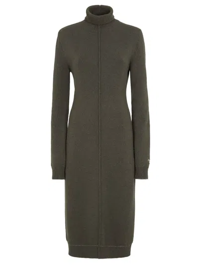 Fendi Dark Green Roll Neck Long-sleeve Dress