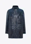 Fendi High-neck Leather Jacket In Blue