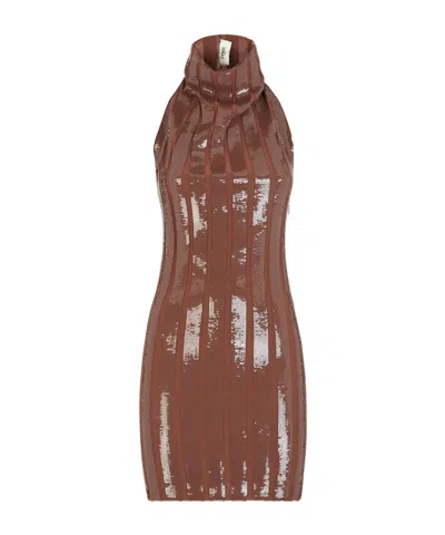 Fendi High Neck Open Back Dress In Brown