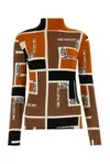 Fendi Turtleneck Stretch Fabric Top With Monogram Motif In Orange