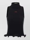 Fendi Cotton Top Finished With Ruffles In Black