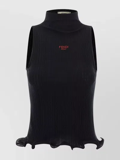 FENDI HIGH NECK SLEEVELESS RIBBED TOP