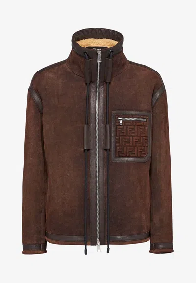 Fendi Luxurious Monochrome High Neck Oversized Zip-up Jacket For Men In Brown
