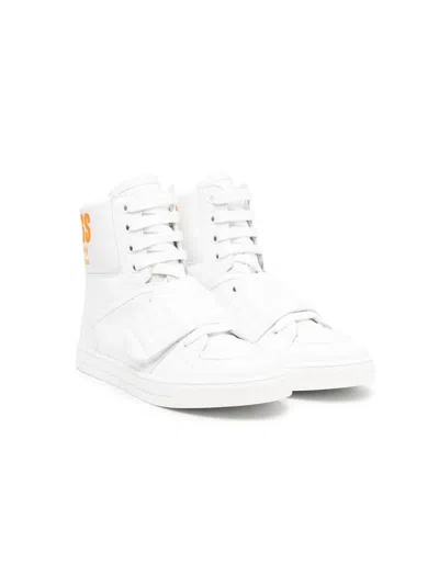 Fendi Kids' High-top Lace-up Trainers In White