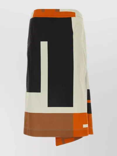 Fendi High Waist Asymmetrical Hem Color-block Skirt In Multi