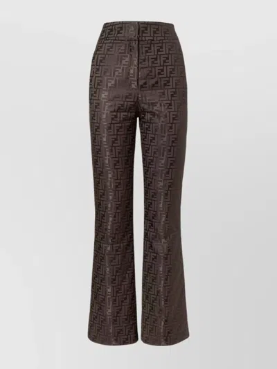 FENDI HIGH WAIST FLARED TROUSERS ALL OVER PATTERN