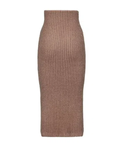 Fendi High Waist Knitted Skirt In Brown