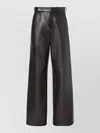 Fendi High Waist Lambskin Leather Wide Leg Trousers In Black