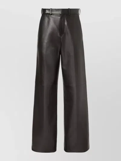 FENDI HIGH WAIST LAMBSKIN LEATHER WIDE LEG TROUSERS