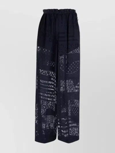 Fendi High Waist Wide Leg Trousers In Sheer Patterned Fabric In Blue