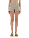 Fendi Beige 5-pocket Shorts With Embossed Logo Detail In Neutral