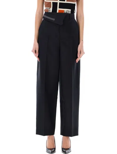 Fendi High Waisted Mohair Tailored Trousers For Women In Black