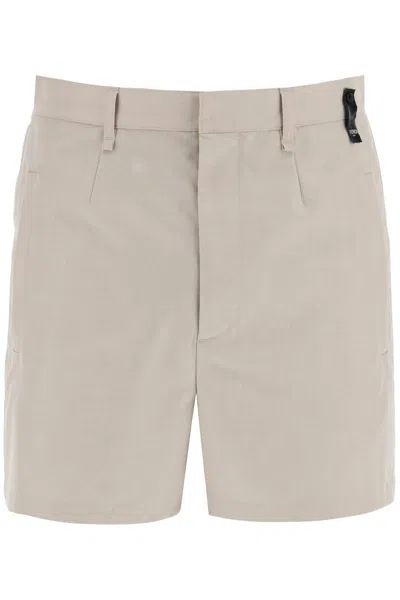 Fendi High-waisted Tailored Bermuda Shorts In Beige