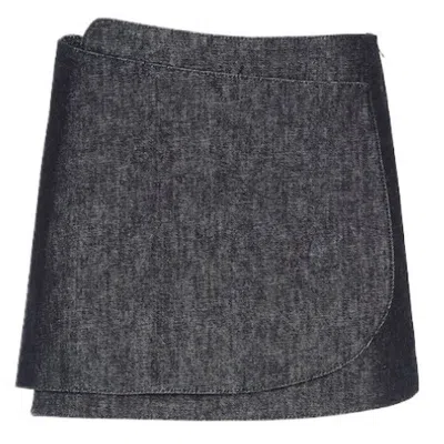 Fendi High-waisted Wrap Denim Short Skirt In Black