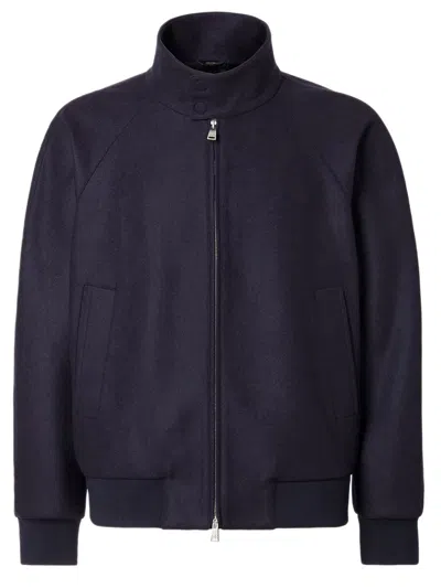 Fendi High-neck Blouson With Long Raglan Sleeves In Blue