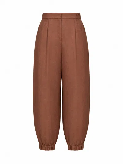 Fendi High-rise Linen-cotton Trousers In Animal Print