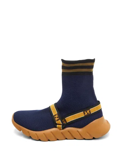 Pre-owned Fendi High-top Sock Sneakers In Blue