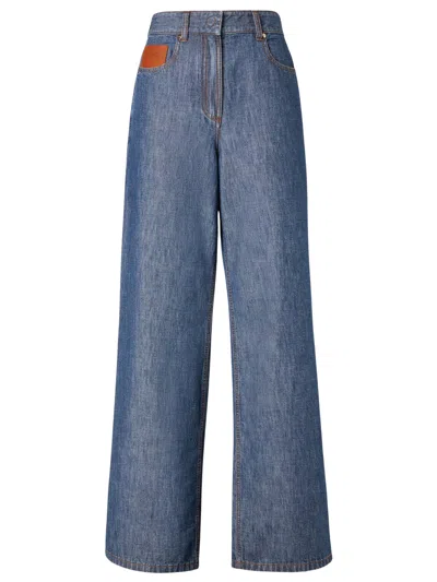 Fendi High-waist Palazzo Jeans With Leather Watch Pocket In Navy