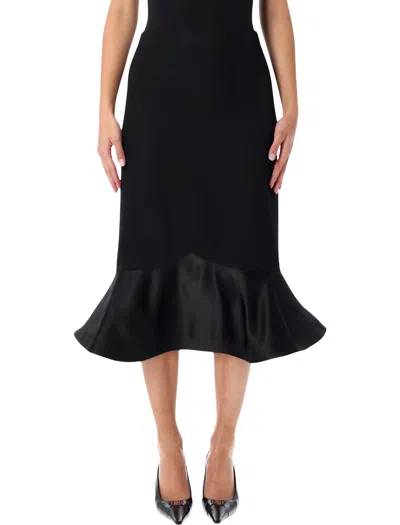Fendi High-waist Tailored Midi Skirt In Grain Poudre Wool With Plum-effect Hem In Nero