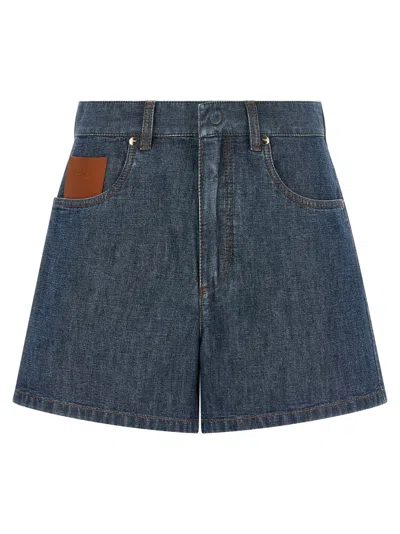 Fendi High-waisted Cotton Denim Shorts In Blue