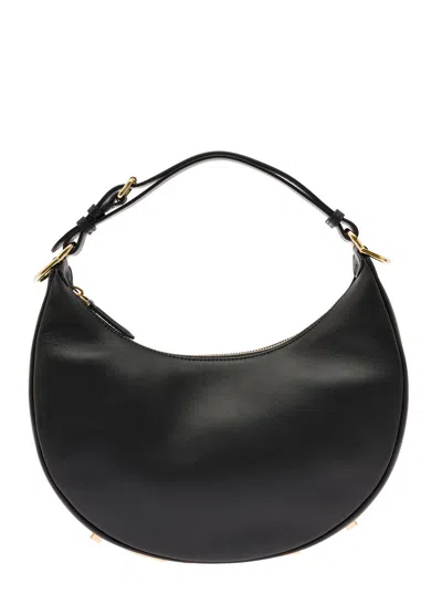 Fendi Hobo Graphy Black Leather Handbag With Metal Logo Woman