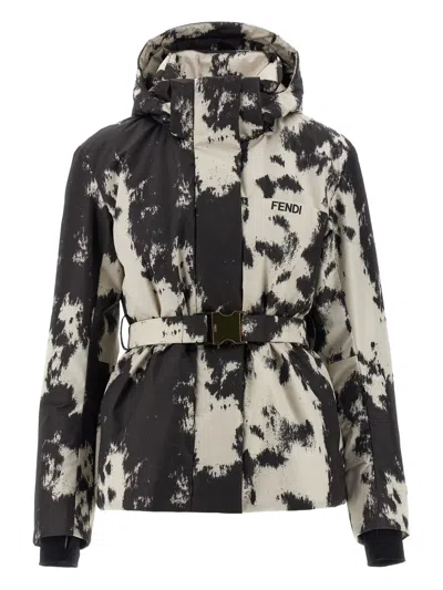 Fendi Frosted Fauna Puffer Jackets Multicolor In Black
