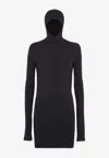 Fendi Hood Collar Mini Dress In Black