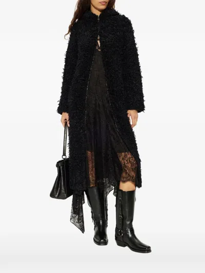 Fendi Hooded Bouclé-knit Coat In Brown