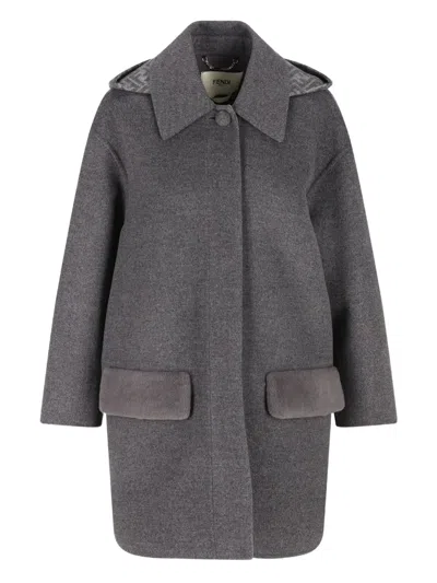 FENDI HOODED FLAP-POCKET COAT