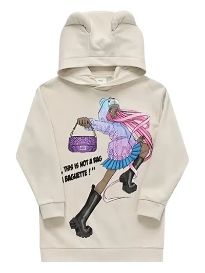 Fendi Kids' Hooded Graphic-print Dress In White