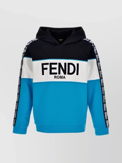 Fendi Logo Jersey Hoodie In Cyan