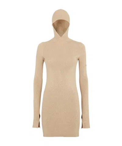 FENDI FENDI LONG SLEEVED HOODED RIBBED-KNIT DRESS