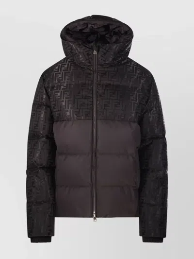FENDI HOODED QUILTED JACKET RIBBED CUFFS