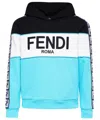 Fendi Logo-print Monogram-band Hoodie In Light Blue