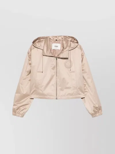 Fendi Hooded Windbreaker With Side Pockets In Brown