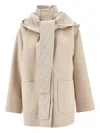 Fendi Hooded Wool Coat In Neutral