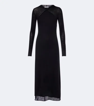 Fendi Hooded Wool Midi Dress In Black