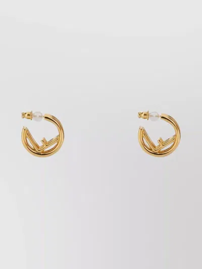 Fendi Hoop Earrings Pearl Detail In Neutral