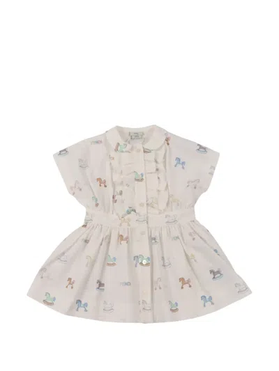 Fendi Kids' Horse-print Dress In Neutral