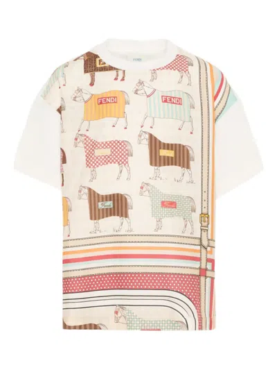 Fendi Horse Print Short-sleeve T-shirt In Neutral