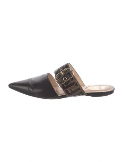 Pre-owned Fendi Horsebit Accent Leather Mules In Black