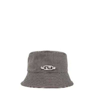 Fendi Houndstooth Logo-plaque Bucket Hat In Gray