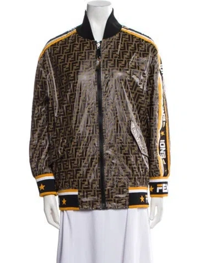 Pre-owned Fendi Houndstooth Print Bomber Jacket In Brown