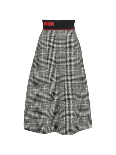 Pre-owned Fendi Houndstooth-pattern A-line Skirt In Black